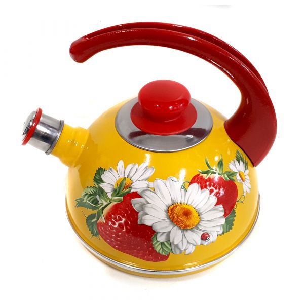 Kettle 2.5l ?04/25/16/05/?13 (cons. pen) - yellow / Strawberry with chamomile (decor - stainless steel on red)